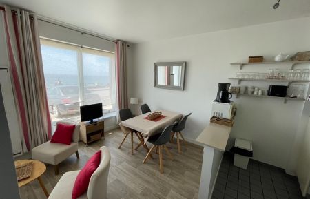 rez sur digue de mer - coin living - cuisine Meublé n°H1418 Ambleteuse - Pas-de-Calais - rez sur digue de mer - coin living - cuisine